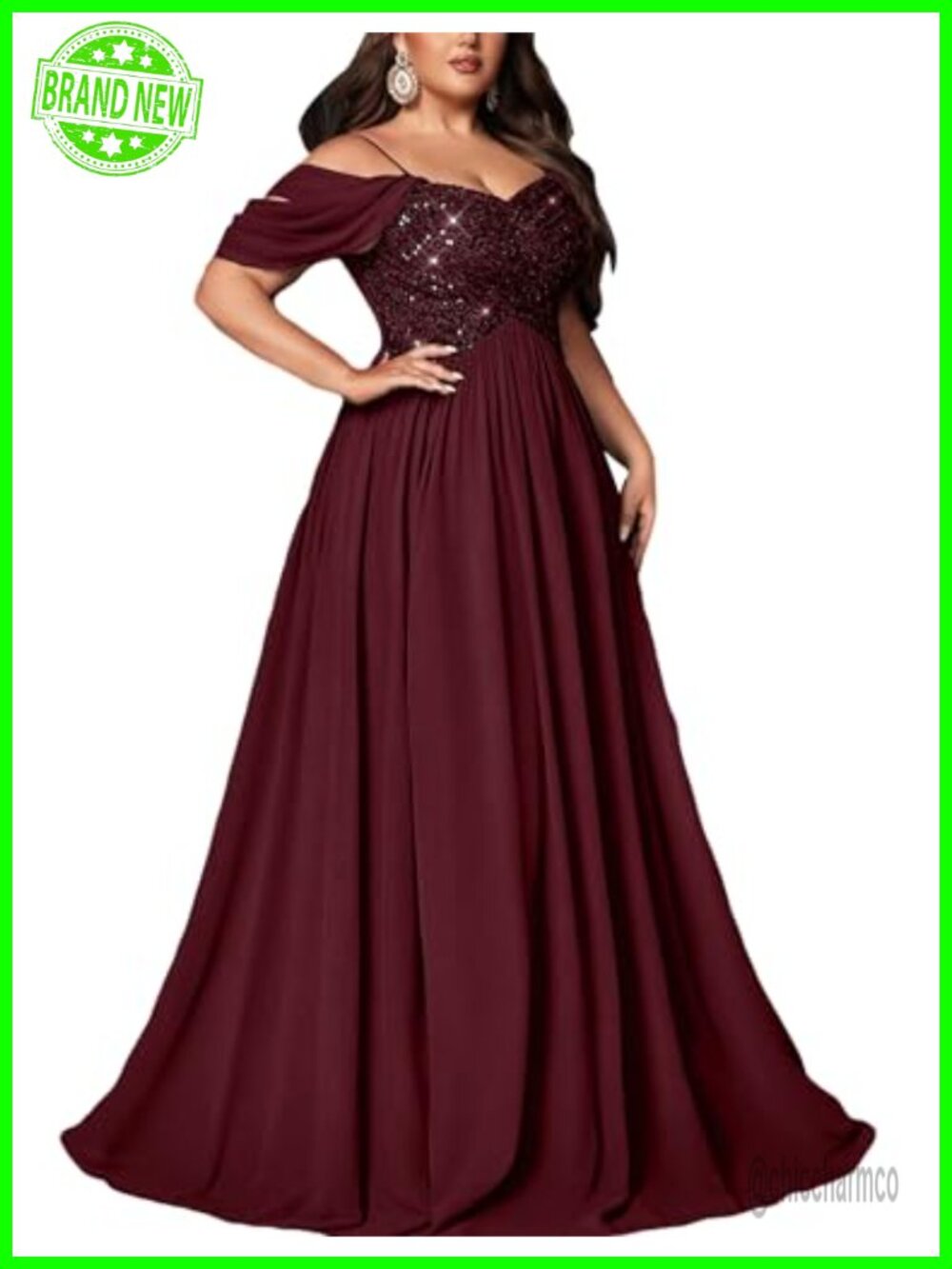 Women's Sequin Chiffon Formal Evening Dress Plus Size A-Line